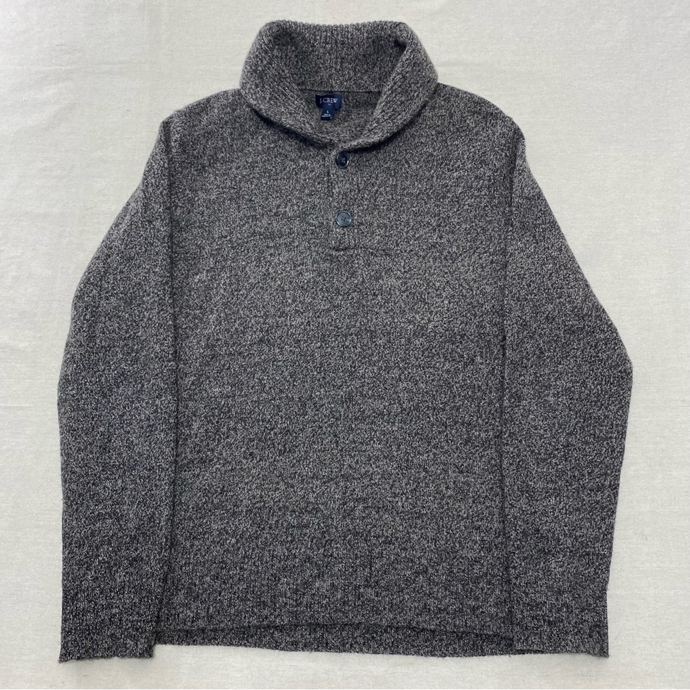 J. Crew Sweater Mens Large Gray Heather Lambswool Blend Shawl Collar Button